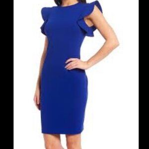 NWT Calvin Klein royal blue midi dress with ruffle sleeves size 2
